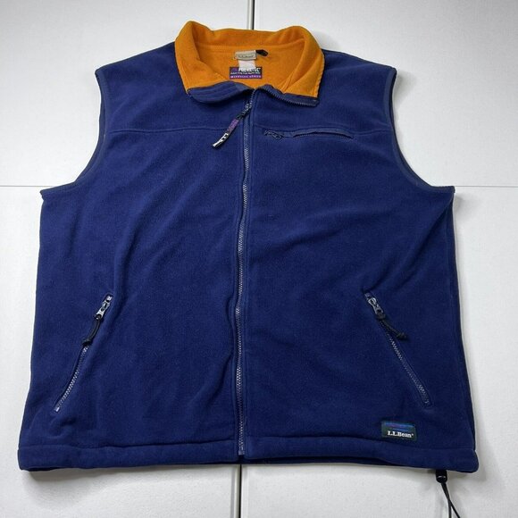 L.L. Bean Fleece Full Zip Vest Blue Orange Men’s Size XL - Picture 1 of 6